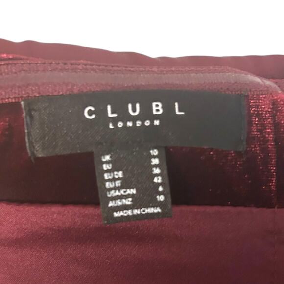 Club L London Mina Velvet Strapless Bandeau Mini Dress Red Burgundy 6 - Picture 6 of 8